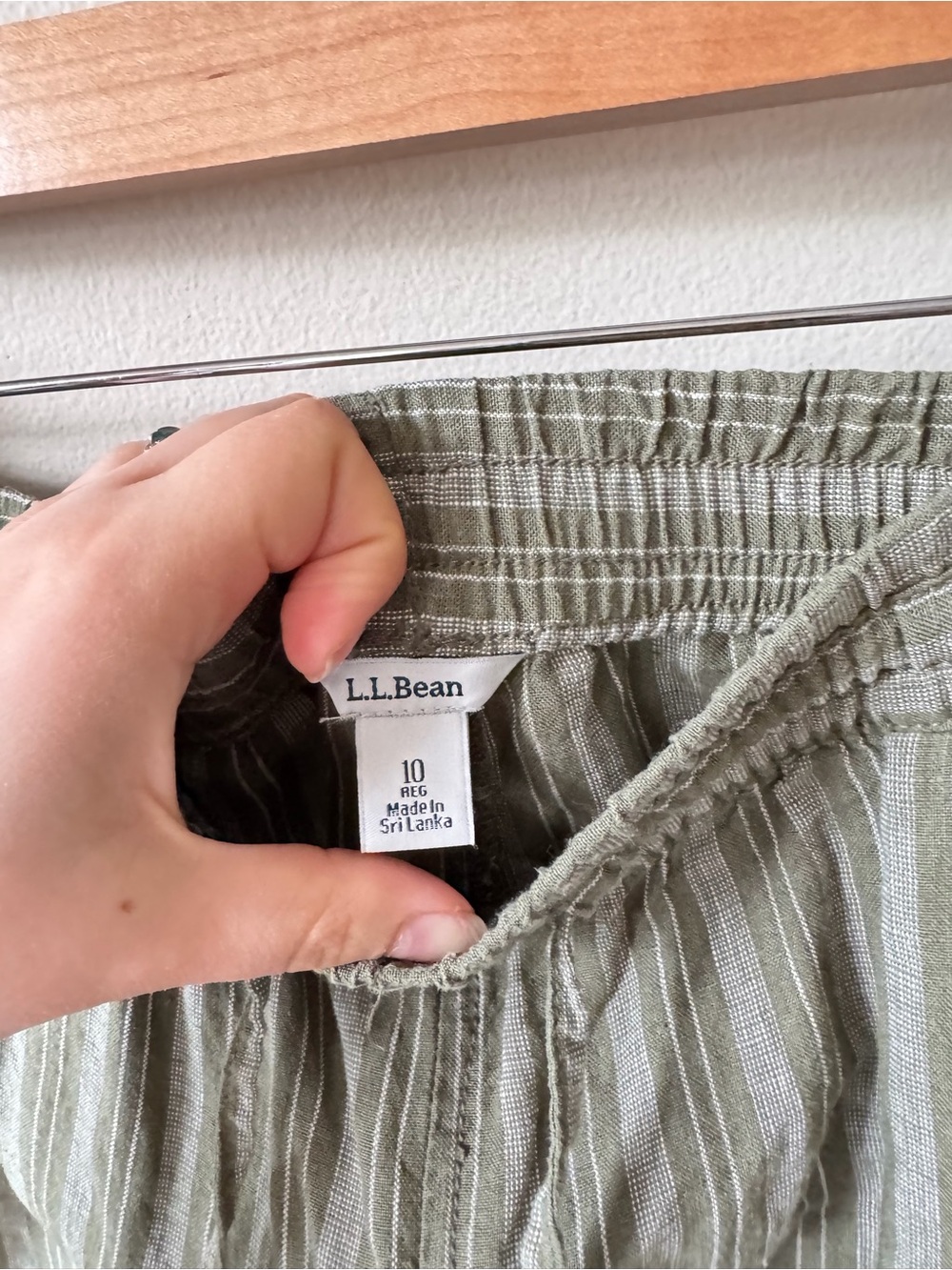 LL Bean Wide-Leg Striped Linen Pants in Olive - Picture 6 of 8
